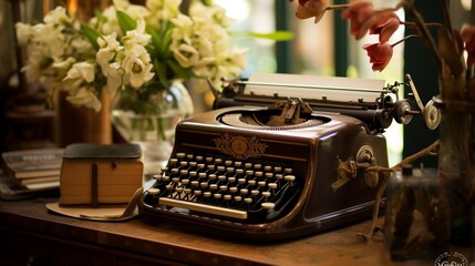 Make a statement with a vintage typewriter as the centerpiece on an antique desk.