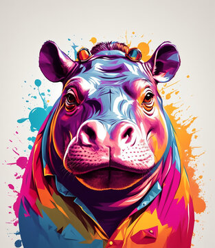 Hyppo head in color splash vector illustration on black background. Isolation background. Vector illustration, t shirt print, sticker