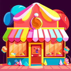 Illustration of a colorful shop on the street. Vector illustration. AI generated