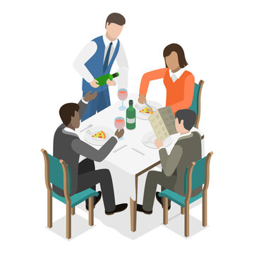 3D Isometric Flat Vector Illustration of Friends Dinner, People are Eating and Talking. Item 2