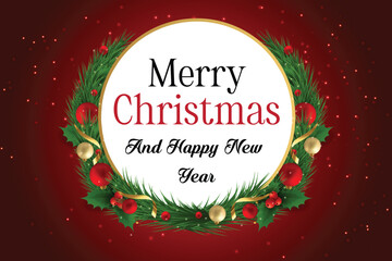 Realistic merry christmas day background with golden balls gift box and happy new year decorative celebration.
