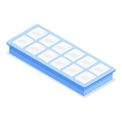 3D Isometric Flat Vector Set of Ice Cubes for Cocktails, Plastic Trays. Item 1