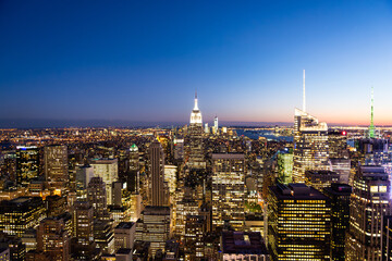 Fototapeta na wymiar aerial skyline of new york by night