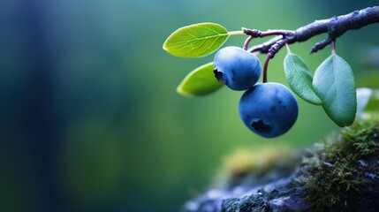  a close up of a branch with blue berries on it.  generative ai