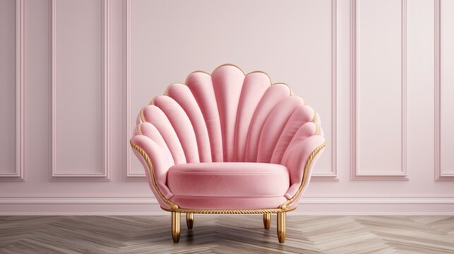 a touch of whimsy to your space with a pink velvet accent chair. A golden frame and scalloped details make it a standout piece.