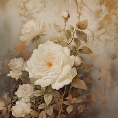 Abstract Vintage Gothic White Roses Dream Wedding Background. Antique junk journal digital paper - Vintage White Roses Dream Background for wallpaper, planner, journal, Scrapbooking, and more.