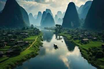The beautiful landscape of Guilin, China. - obrazy, fototapety, plakaty