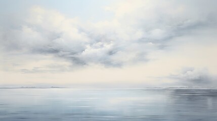 Naklejka na ściany i meble a painting of a large body of water under a cloudy sky. generative ai