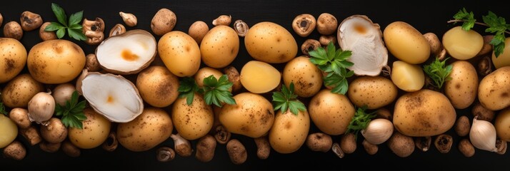 Background with potatoes and mushrooms.