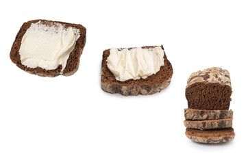 Brown bread and cheese isolated on white background.