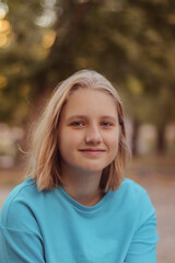 Young Girl Blonde Street Portrait Closeup Selective Focus
