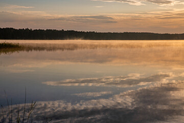 View over sunrise White Lake. Rivne region, Ukraine.