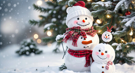 Naklejka na ściany i meble Christmas decoration with a cute cheerful snowman