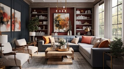 Blend textures and materials in a transitional living room, creating a space that's as cozy as it is stylish.