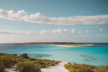 Fototapeta na wymiar Illustration of paradisiacal landscapes with turquoise sea and white sand
