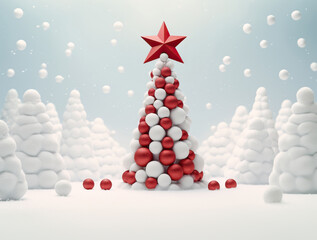 Abstract Christmas tree of felt balls background. Funny Merry christmas and happy new year greeting card with copy space for text.
