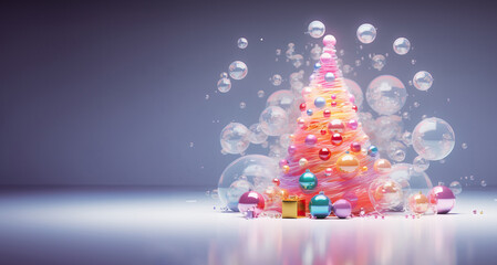 Abstract Christmas tree of colorful sugar balls. Funny Merry Christmas and Happy New Year greeting card with copy space for text.