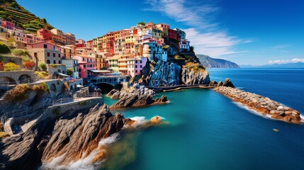 Fototapeta na wymiar italian coast with colorful houses ai generated