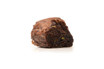 Turkish chocolate baklava isolated on white background.
