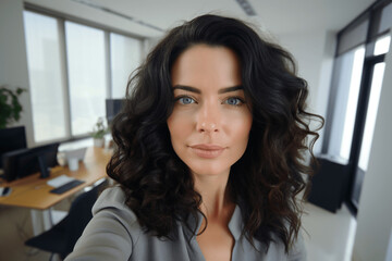 Beautiful office worker with a confident look, in her incredible office