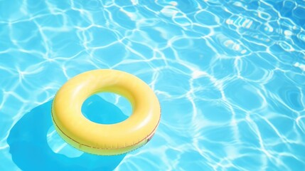 yellow swimming pool ring float in blue water concept color summer 