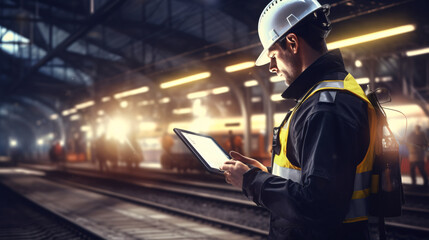 Mechanic inspects train using cutting-edge technology..