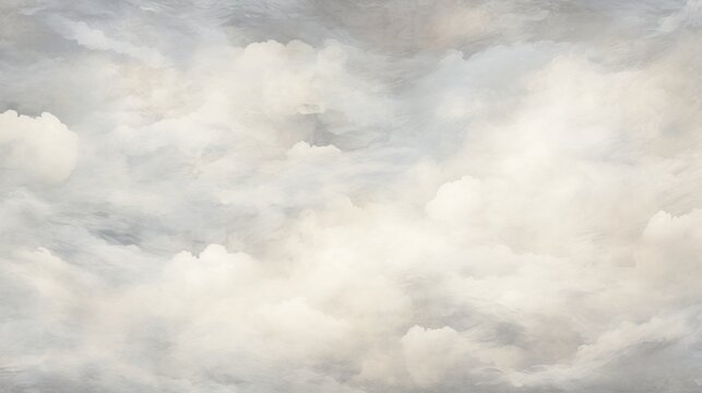  a painting of a sky with clouds and a plane flying in the sky.  generative ai