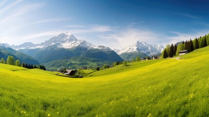 Obraz premium Idyllic mountain landscape in the Alps with blooming meadows in springtime 