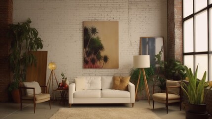 The living room is hung on the wall with a blank.Generative AI