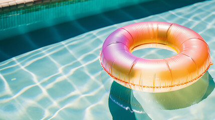 Fototapeta na wymiar Pool float, ring floating in a refreshing blue swimming pool.