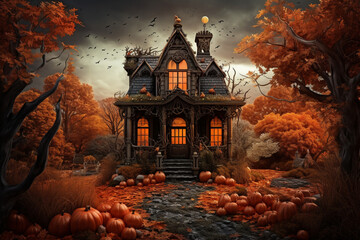 Fototapeta na wymiar Halloween's background with pumpkin