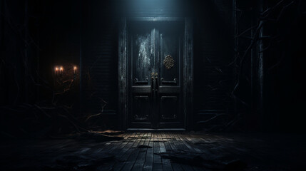 Fototapeta na wymiar An open door in a dark and mysterious style