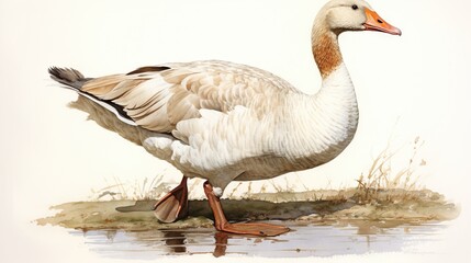  a watercolor painting of a goose standing in the water.  generative ai