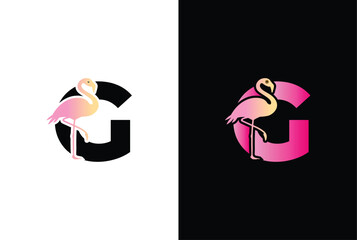 Initial G Flamingo bird logo. Flamingo bird icon with letter G Logo design vector template.