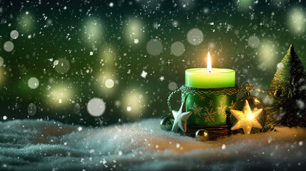 Christmas decoration with candles and baubles. Xmas card template with winter holidays ornament, candles and balls.