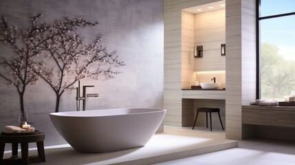 Envision a bathroom with a mosaic tile wall and a freestanding tub, creating a serene oasis for relaxation.