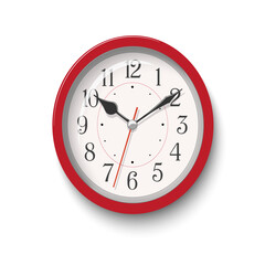 Vector elegant red oval wall clock isolated on white background