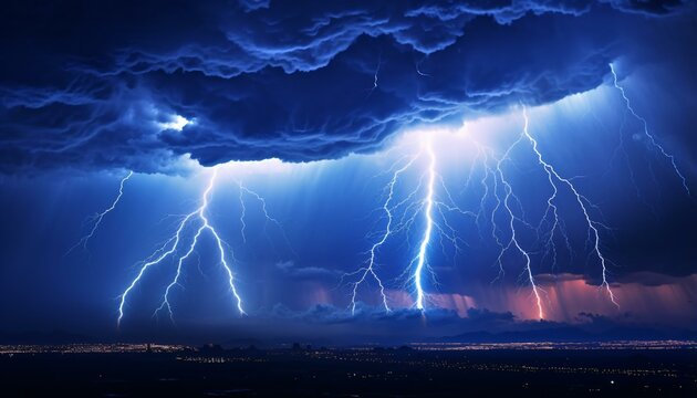 lightning striking a city