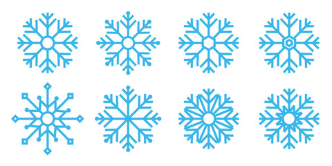 Flat design line funny snowflakes.