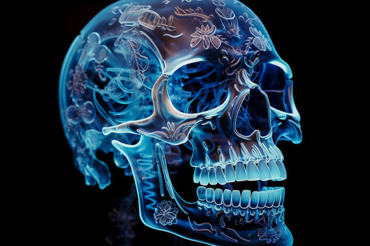 Intricate X-ray image highlighting a squirrels skull and dental structure 