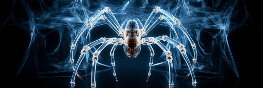 Spiders exoskeleton and leg structure X-ray background with empty space for text 