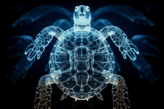 X-ray image of turtles shell and skeleton background with empty space for text 