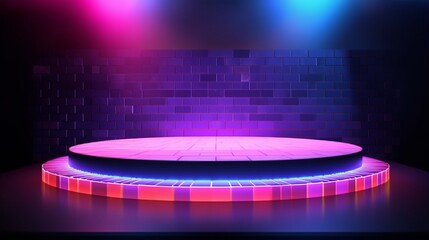 Fototapeta na wymiar neon lightning beautiful Abstract minimalistic product podium made of mosaic tiles. Presentation of the Product Scene. Geometric Platform Stage Pedestal in a 3D Room