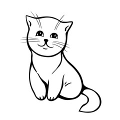 Tabby kitten. Cute cat. Home pet. Cartoon vector illustration black and white. Hand drawn sketch outline