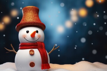 A snowman wearing a red hat and scarf. This image can be used to depict winter, Christmas, or holiday themes.