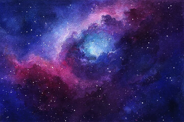 Vector cosmic illustration. Beautiful colorful space background. Watercolor Cosmos