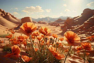 Schilderijen op glas cultivated Desert Poppy field, earth day concept © NatureRealm