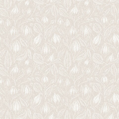 Obraz premium Subtle rustic elegance wedding floral block print linen seamless pattern. All over print of white on white tonal cotton effect flower background.