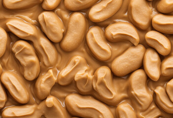 Peanut butter background. Peanuts creamy paste close-up, top view. Nuts butter generated by AI