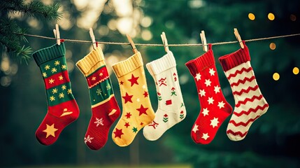 Creative layout with Christmas socks. Santa Claus. Minimal New Year season concept